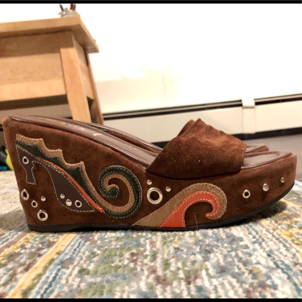 Prada brown suede wedge platform sandal